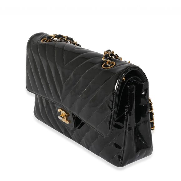 Chanel Vintage Black Patent Chevron Medium Flap Bag - Picture 2 of 8